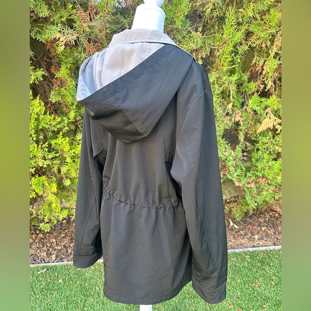 Nautica Women’s Black Zip Snap Button Rain Coat Jacket with Detachable Hood XL - Picture 4 of 7